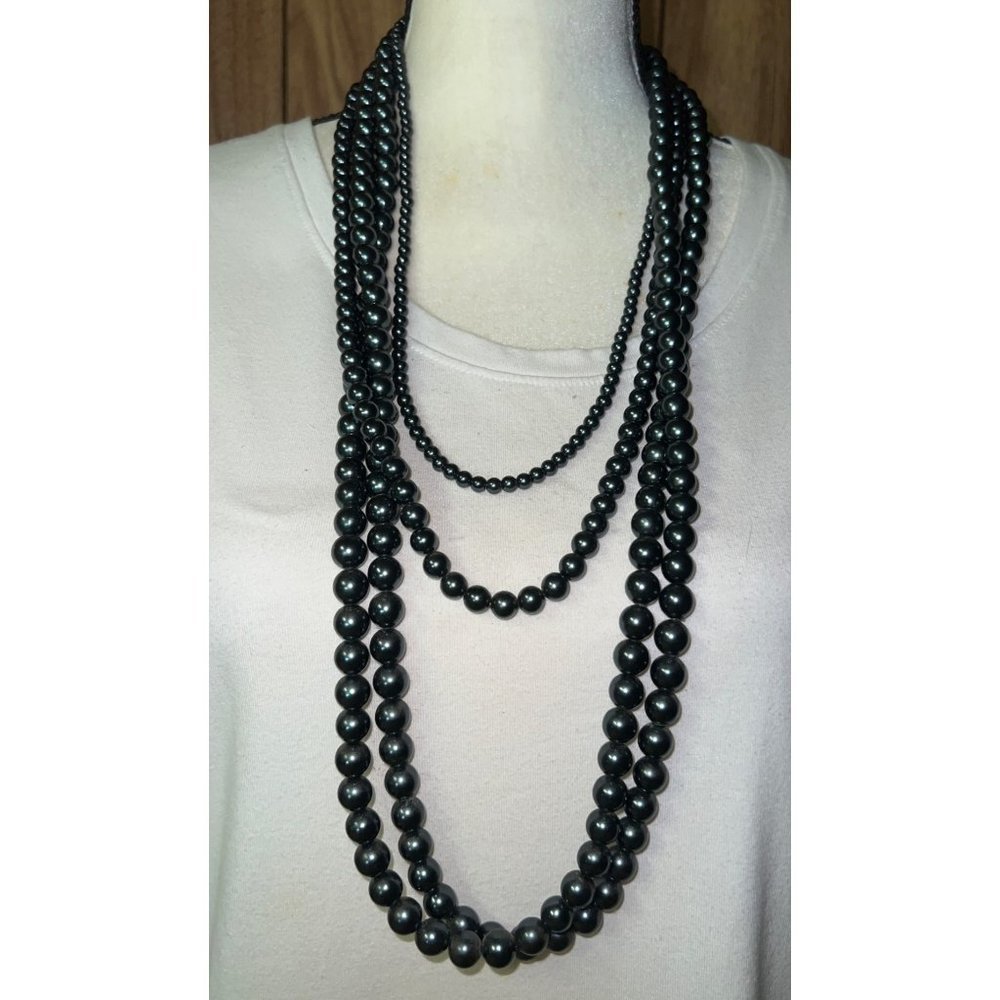 Black Pearl Multi-strand Statement Necklace — 36”